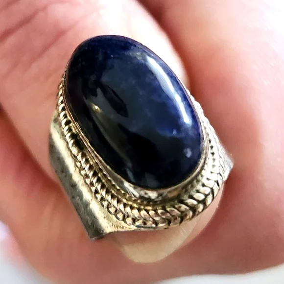Vintage Sterling Silver Blue Semi Precious Stone Ring - Womens Size 6 - Picture 1 of 6